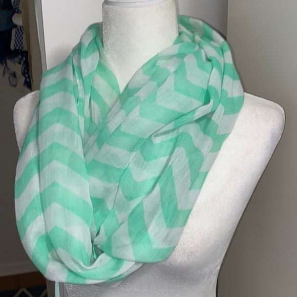 Tiffany Blue Teal Mint Chevron Bohemian Artsy Whimsical Wide Infinity Scarf - Picture 4 of 11